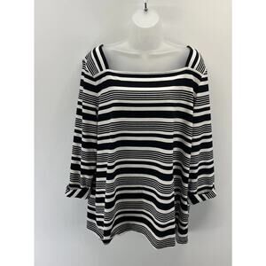 Talbots 2X Black and White Square Neck Knit Top